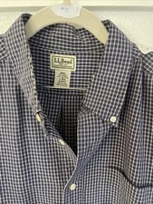 LL Bean Blue Checkered Button Down Shirt Size Large Regular