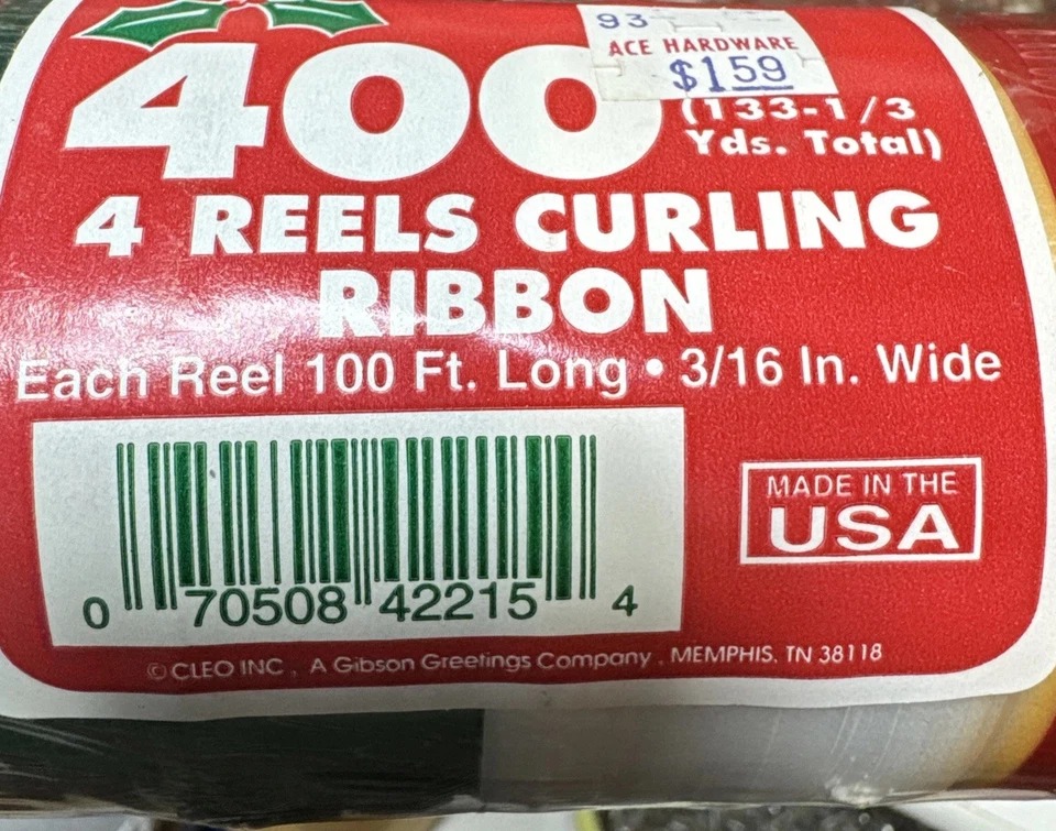 Cleo Vintage Christmas Curling Ribbon New 400 Ft Red Green White Holidays - Image 4 of 4