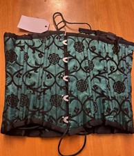 Green black Steel Boning Underbust Corset 26 Green Satin Velvet Floral MSRP 130