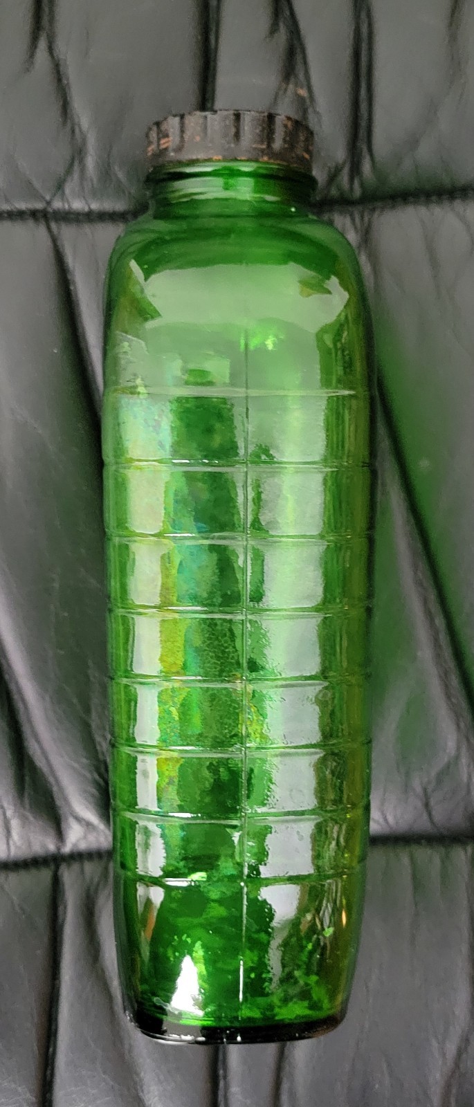 Antique Green Glass Refrigerator Water Bottle No. 1429-Penguin Design