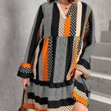 SHEIN Plus Polka Dot & Striped Flounce Sleeve Ruffle Hem Dress Misses Size Large