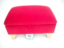 JOHN LEWIS RED VELVET FABRIC FOOTSTOOL WITH STORAGE solid beech legs