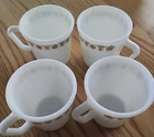 4 Vintage Pyrex Milk Glass Coffee Mugs with D Handle Butterfly Gold Pattern