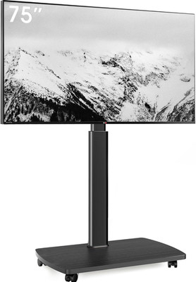 AOKCOS TV Bodenständer Rollbar Mit Holzregal, TV Ständer Mit Rollen Für 43-75 Zo