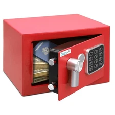 SereneLife Compact Electronic Safe Box with Digital Touch Pad w/ Keys (Red)