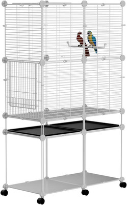 Standing Large Bird Cage, Parakeet Cage with Detachable Stand & Wheels, Wide Fli