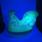 Large Rare Fenton Rooster Dish Hen On Nest Burmese UV GLOWS! Hand Painted