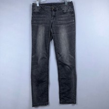 Cache Skinny Jeans Women Size 6 Low Rise Beaded Back Pockets Charcoal Wash Black