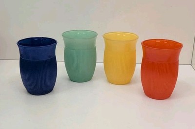 Nice! 4 Hazel Atlas Fine Ribbed Tumblers Blue,Green,Red,Yellow FREE SHIPPING!