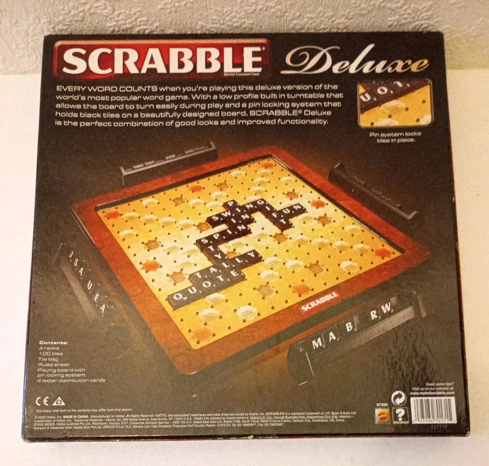 Scrabble Deluxe Word Game ~ Mattel 2009 ~ Box Opened Game Never Used  - Image 4 of 4