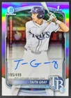 2025 Bowman Draft Taitn Gray Chrome Auto Refractor /499 1st Prospect Rays BW10
