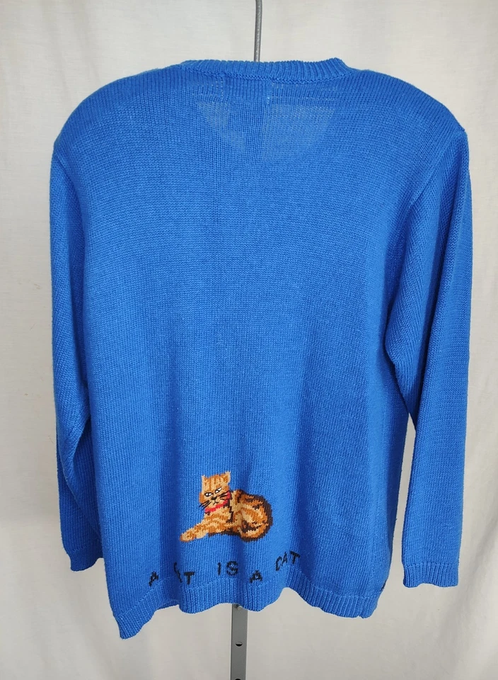 Vtintage Quacker Factory Cat Cardigan Sweater Womens Sz Med A Cat Is A Cat Blue - Image 4 of 4