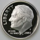 2007 S Superb Gem Proof DCam Roosevelt Dime 90% Silver D07-84S