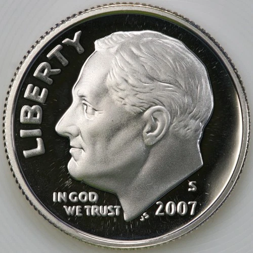 2007 S Superb Gem Proof DCam Roosevelt Dime 90% Silver D07-84S