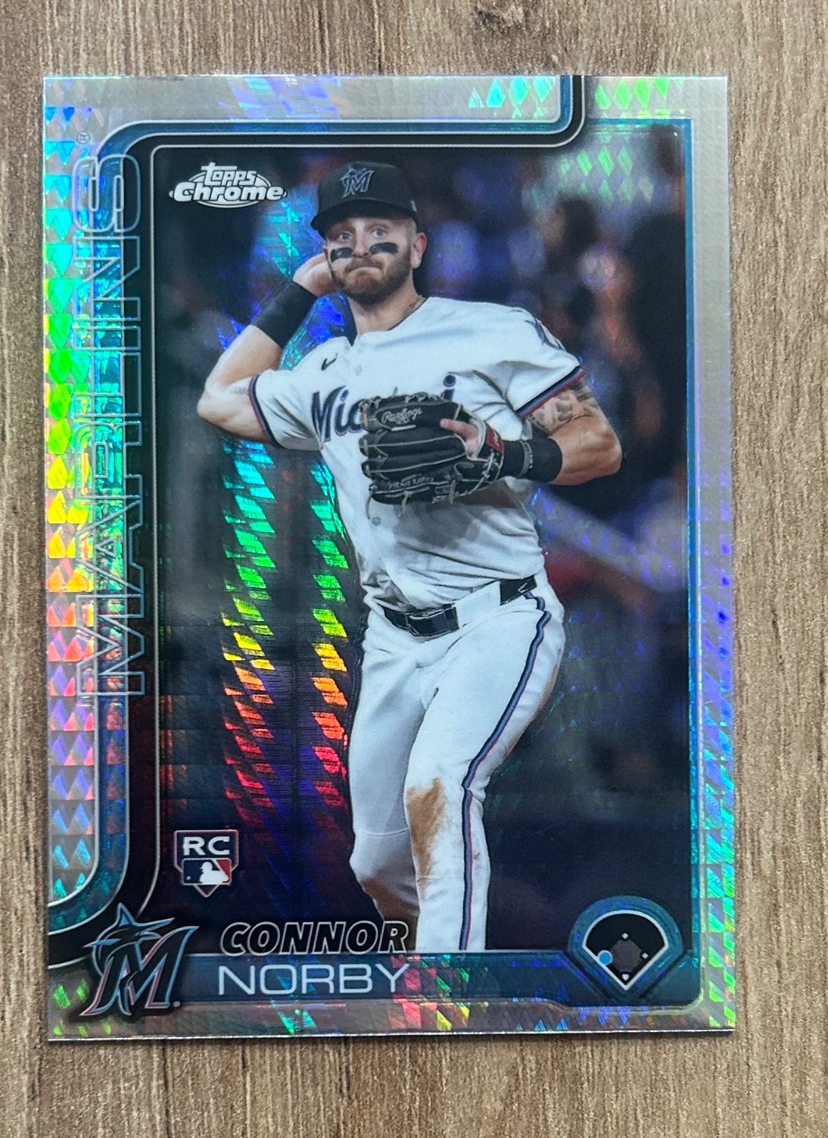2025 Topps Chrome Connor Norby Prism Refractor RC #199 Miami Marlins