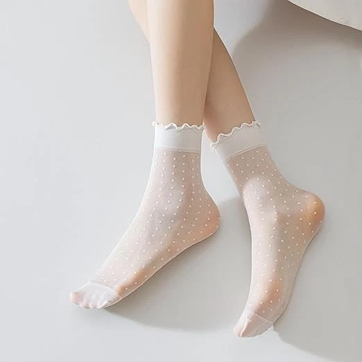 12 pares de calcetines para mujer con volantes transparentes medias blancas verano ultrafinos frescos sil... Foto 4 de 4