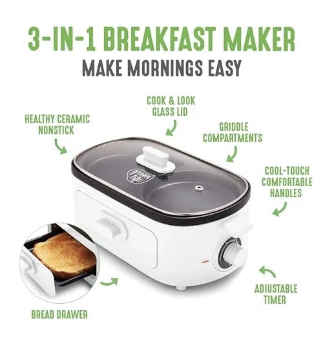 GreenLife 3-in-1 Breakfast Maker Station, Healthy Ceramic Nonstick Dual Griddles
Opens in a new wind
