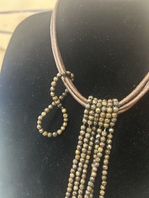 Brunello Cucinelli  Multi Strand Bead & Leather Necklace