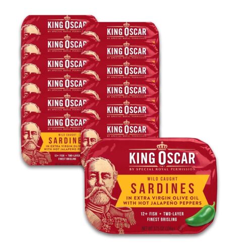King Sardines in Extra Virgin Olive Oil, Hot Peppers, 3.75 Ounce (Pack of 12)
