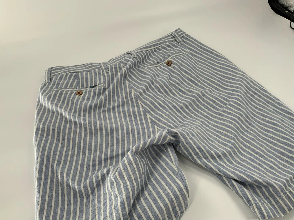 Tailor Vintage Shorts Sz 36 (34 tag) Blue Stripe Linen Cotton Flat Fr YGI D2-91 - Image 4 of 4
