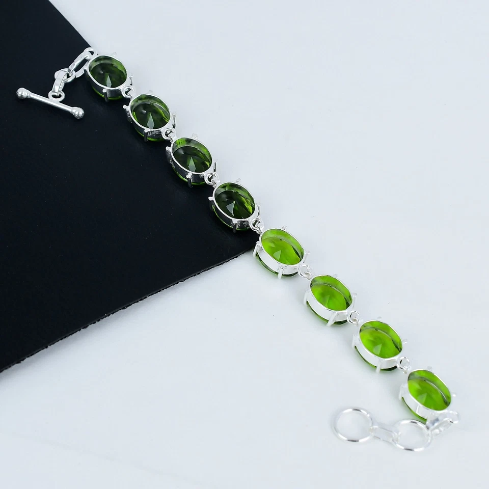 Beautiful Peridot Gemstone Bracelet 925 Solid Silver Jewelry For Birthday Gifts - Image 4 of 4