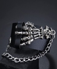 Punk Goth Bracelet Unisex Black Leather Spike Rivet Metal Studded Wristband 5437