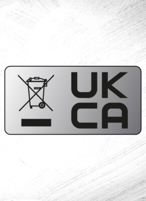 UKCA 50 mm x 25 mm Konformitätsetiketten - Silber Poly - 100 Etiketten pro Packung (UKCAWEEEC)
