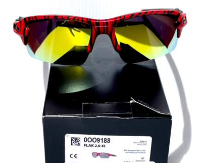 NEW Oakley FLAK 2.0 Red Tiger Stripes POLARIZED Galaxy Gold Lens