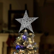 Image of Christmas Tree Topper 3D Star In Silver 10” 25cm & Matching Poinsettia Leaves