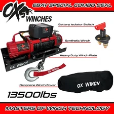 OX ELECTRIC WINCH COMBO DEAL 13500lb 12v SYNTHETIC ROPE WIRELESS - RED