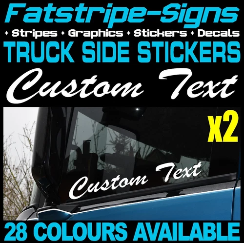 CUSTOM TEXT TRUCK WINDOW STICKERS DECALS fits SCANIA MERCEDES VOLVO MAN DAF x2
