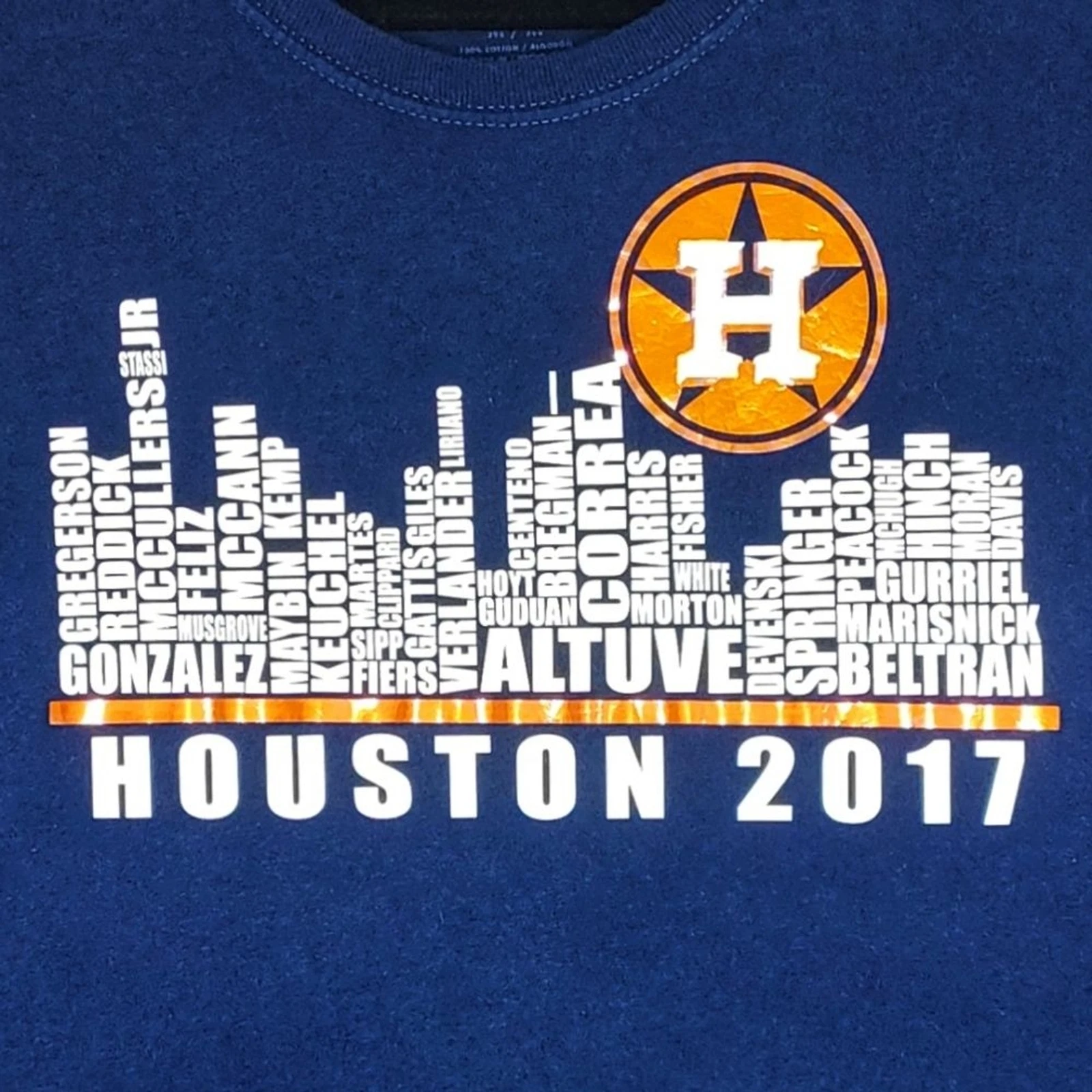 Men MLB Astros 2017 World Series Houston Skyline Names Graphic M Tee T-shirt