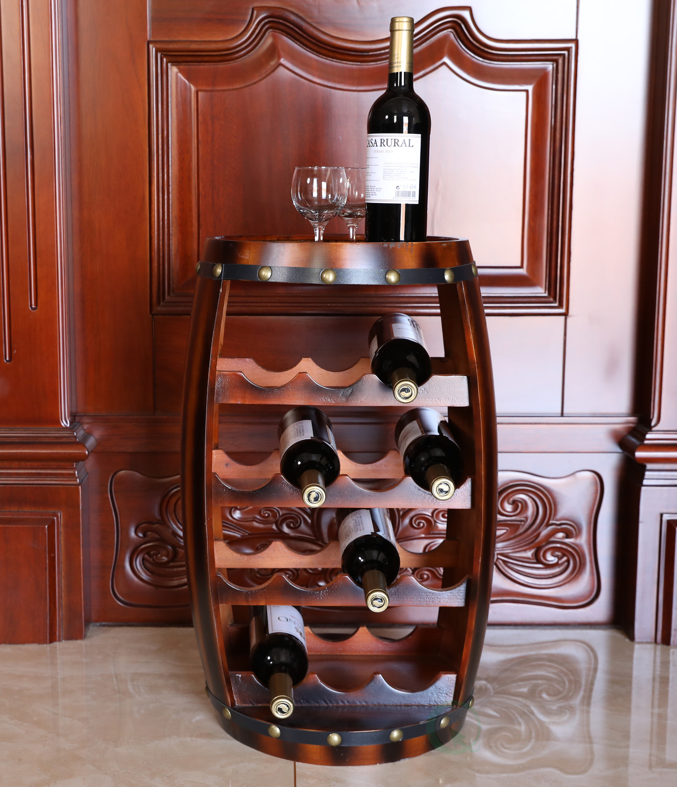 New Vintiquewise Wooden Barrel Shaped 14 Bottle Wine Rack, QI003283