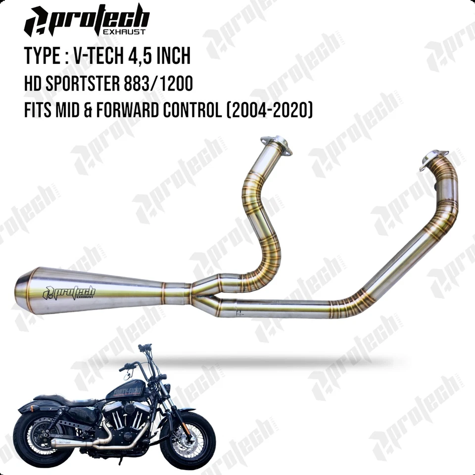 2-1 HARLEY DAVIDSON SPORTSTER Pipe Exhaust 883 1200 Forty Eight 2004-2020 - Image 2 of 4
