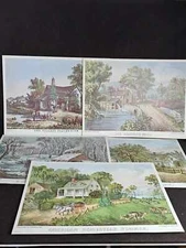 Set of 5 Vintage Currier And Ives Lithographs Stapco N.Y. 9" X 12"