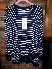 Active Life -XXL- Navy and White Striped Long Sleeve Sweatshirt