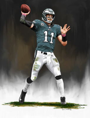 Carson Wentz Philadelphia Eagles 8 X 10 Giclee by James Byrne Series 5