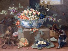 FRUIT BOWL BERRIES BASKET MONKEY BIRD Tile Mural Kitchen Backsplash Ceramic 10x8