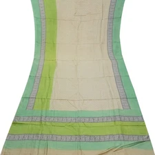 Namaste Vintage Beige Sarees 100% Pure Silk Printed Indian Sari 5YD Craft Fabric