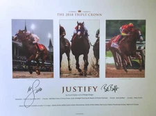 JUSTIFY MIKE SMITH BOB BAFFERT SIGNED PRINT POSTER HORSE RACING TRIPLE CROWN 