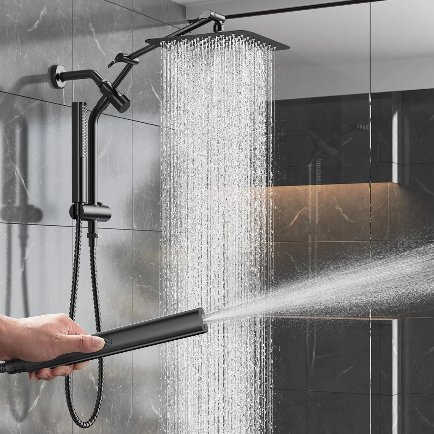 10" Luxurious All Metal Rain Shower Head with Handheld Spray Combo, High Pressur
