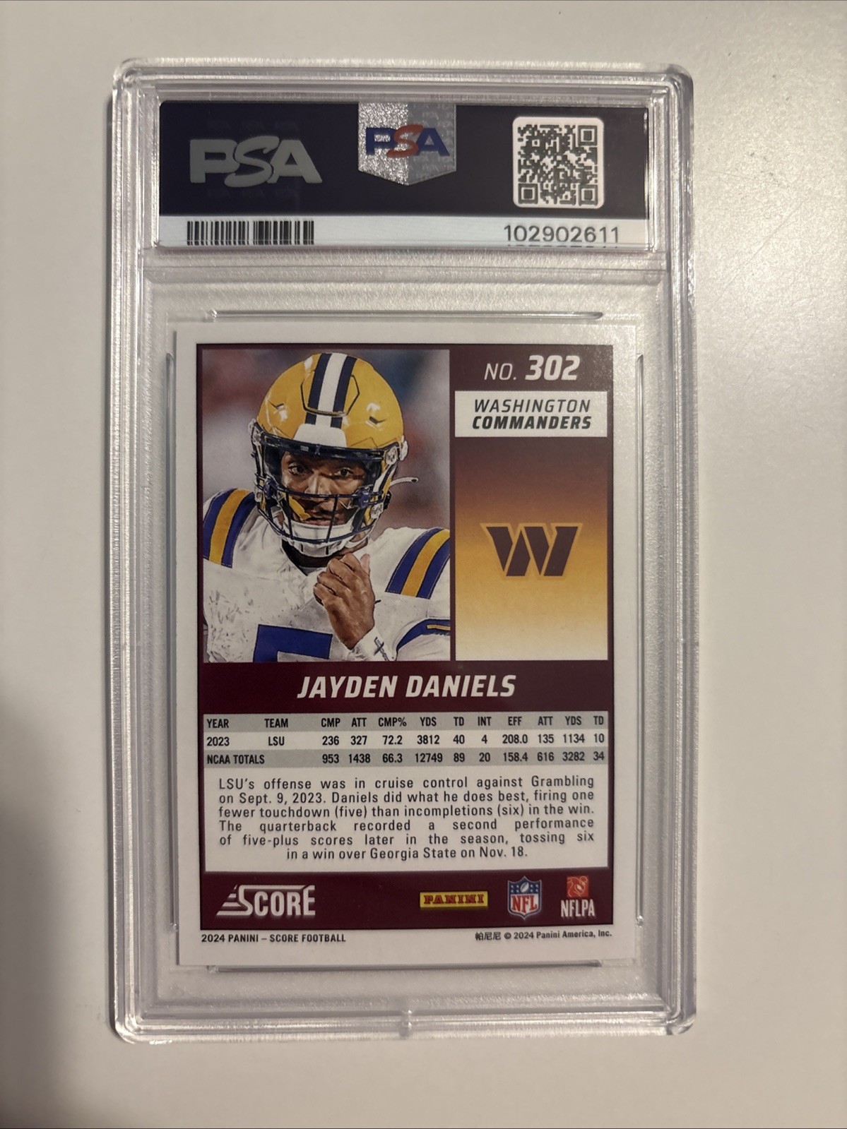 2024 Score - Rookies Jayden Daniels #302 Scorecard (RC) Gem 10 PSA 10 view 3