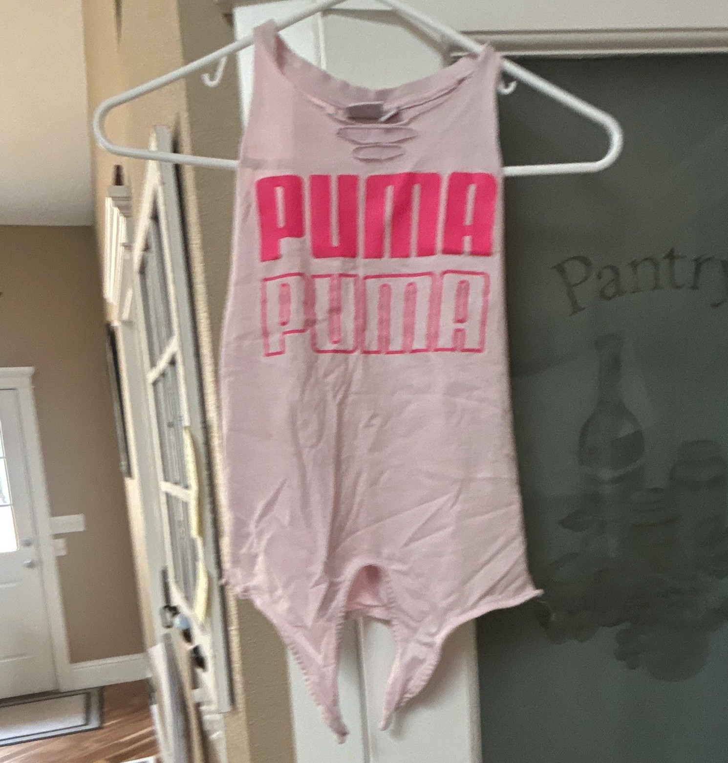 PUMA Women’s Pink Logo Tank Top Size S Cotton Jersey Stretch Crew Neck