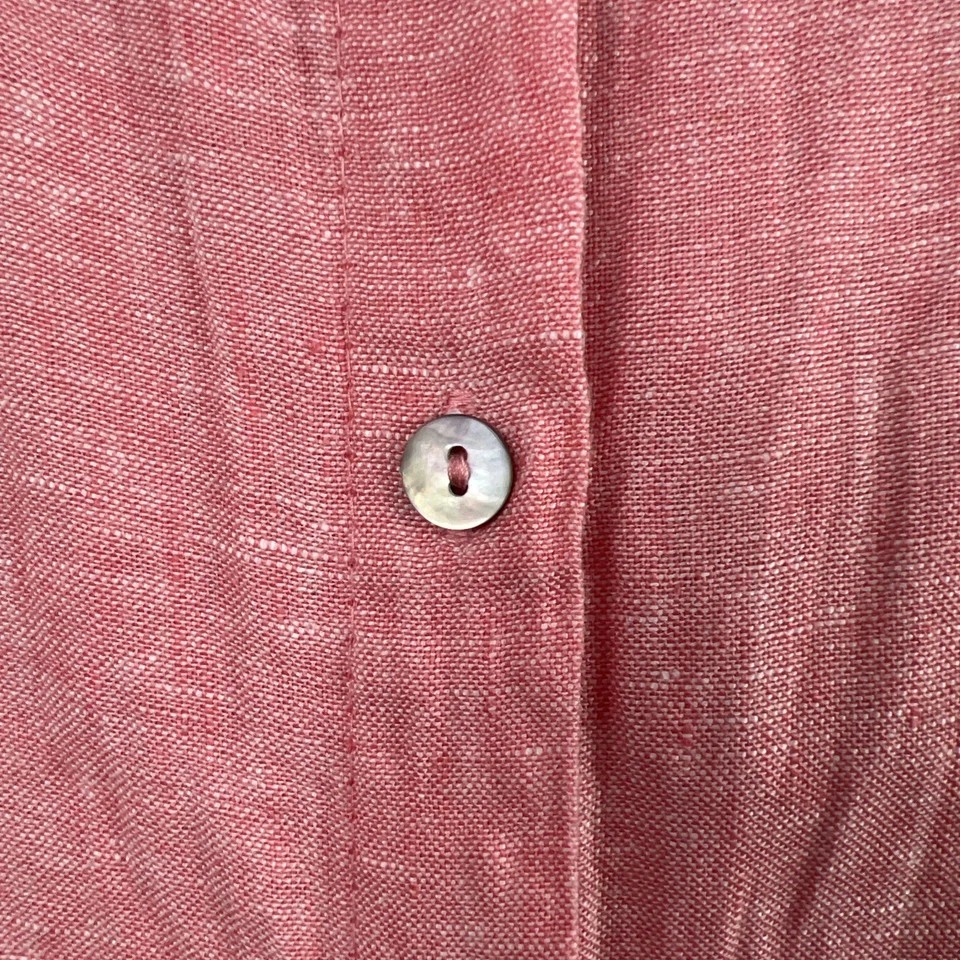 Tahari Linen Flax Shirt Dress Womens XL Button Up Shift Short Sleeve Pink Beach - Image 3 of 4