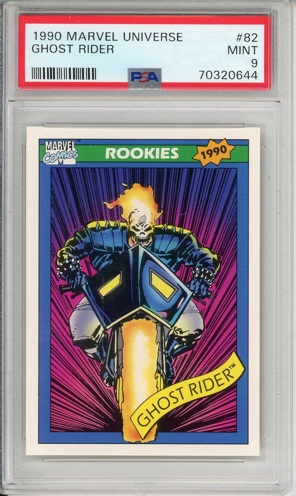 1990 MARVEL UNIVERSE GHOST RIDER #82 ROOKIES PSA 9 view 1