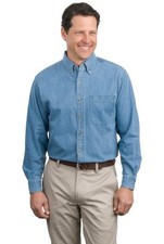 Port Authority Mens Denim Shirt Long Sleeve Button Down Pocket Shirt S600 - XXL