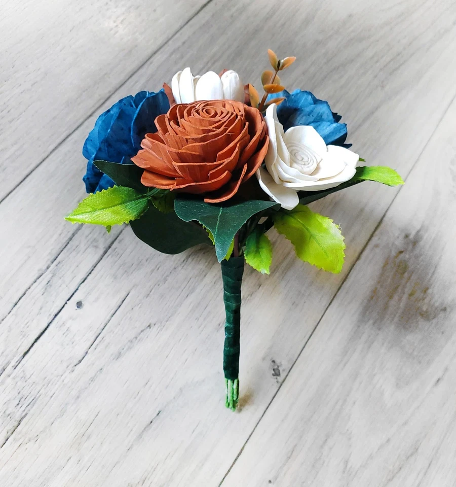 Burnt Orange Wedding Centerpieces for Jars Navy Blue Sola Wood Flower Bouquets - Image 4 of 4