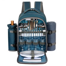 Hap Tim Picnic Basket Backpack for 4 Person with Blanket, Blue 3065-BL 
