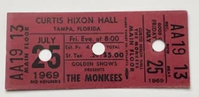 THE MONKEES Concert Ticket 1969 vintage original Curtis Hixon Hall