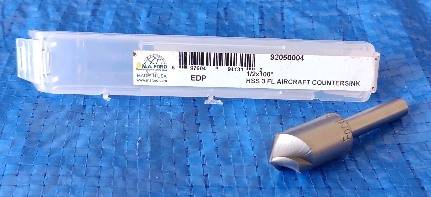 M.A. Ford HSS 3 Flute 1/2" x 100°Aircraft Countersink Drill Bit - NEW, USA Made